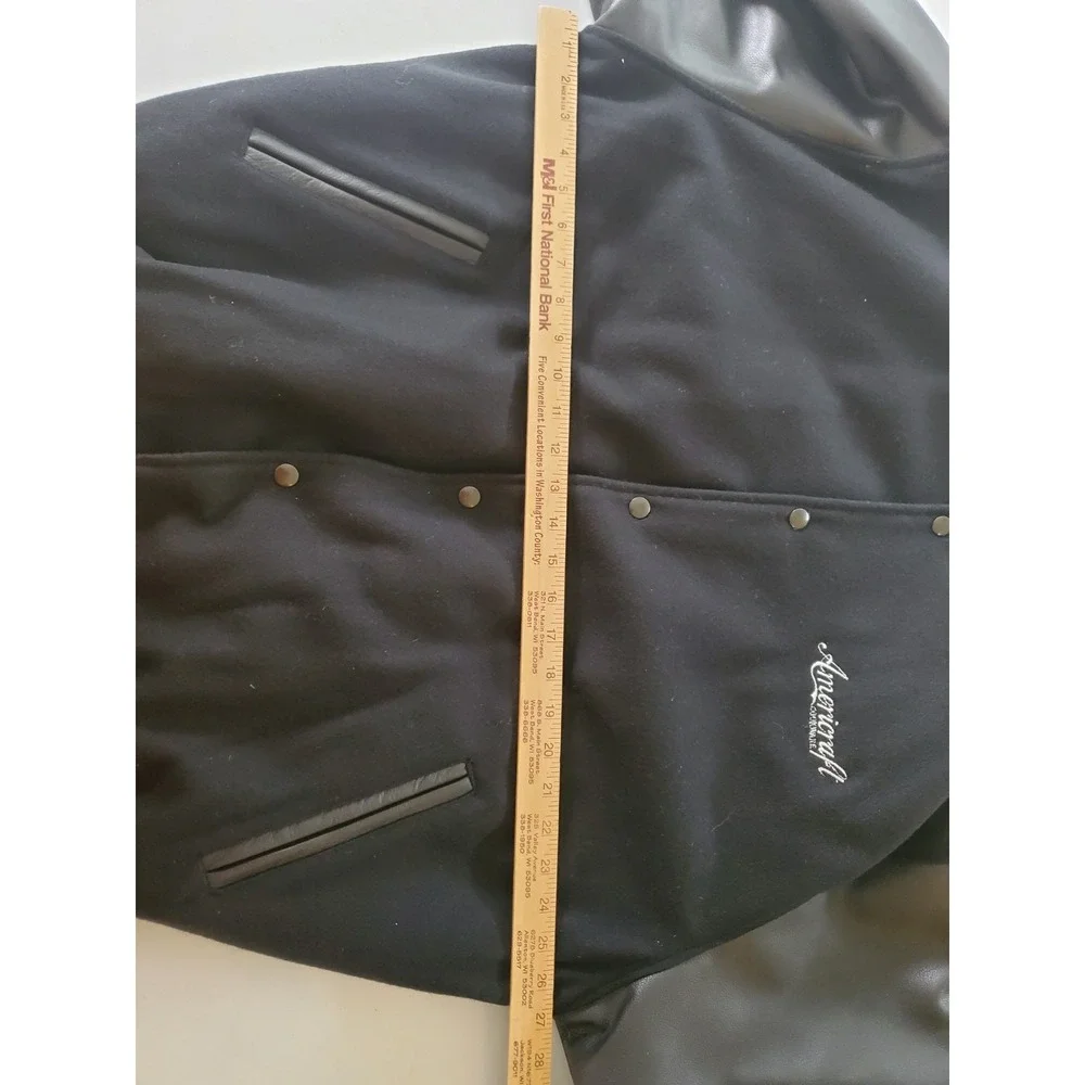 VTG Union Line Made In USA Wool Leather Varsity Jacket XL Tall Americraft Black